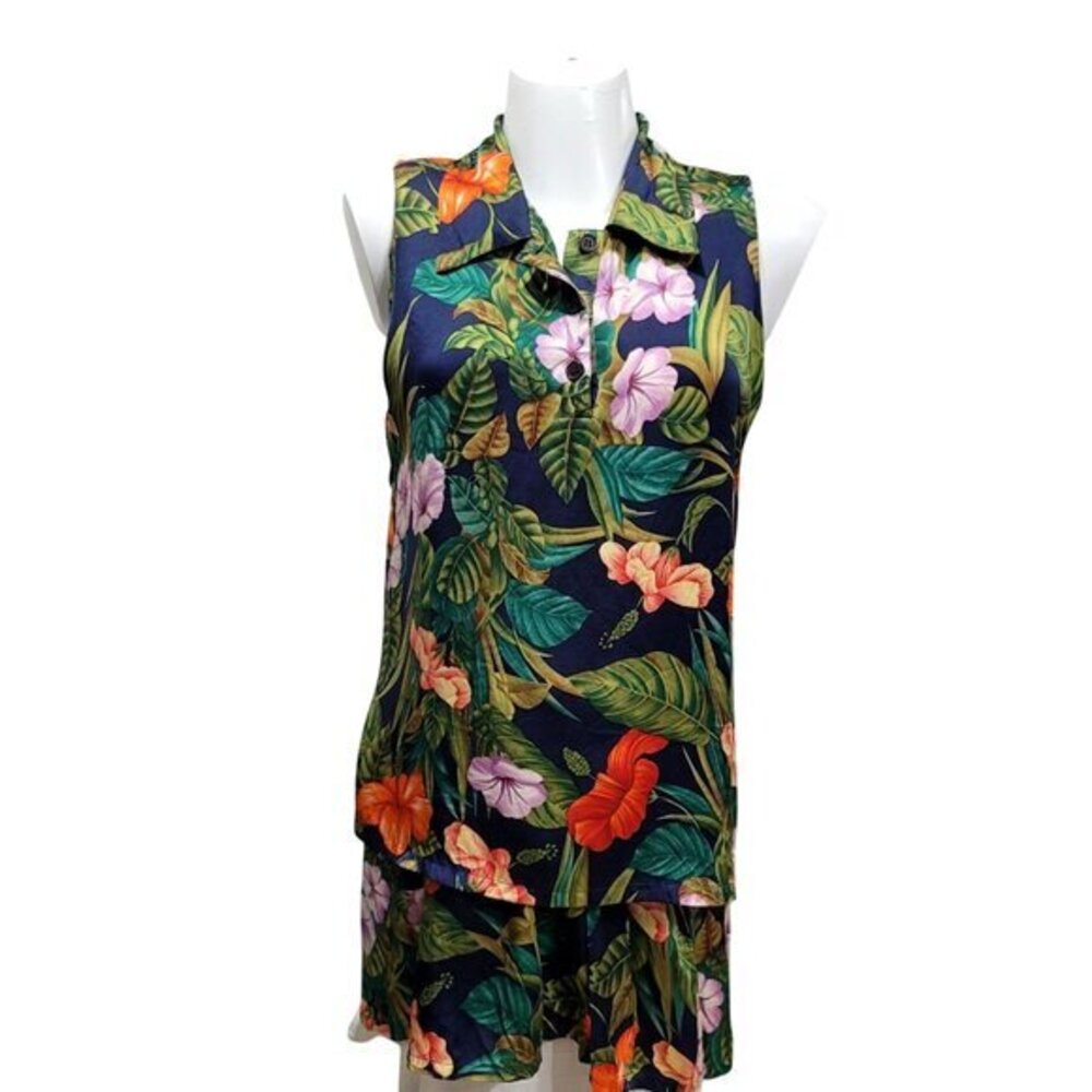 Vintage Victoria's Secret Silk Set Skort Shorts Sleeveless Top M L Tropical